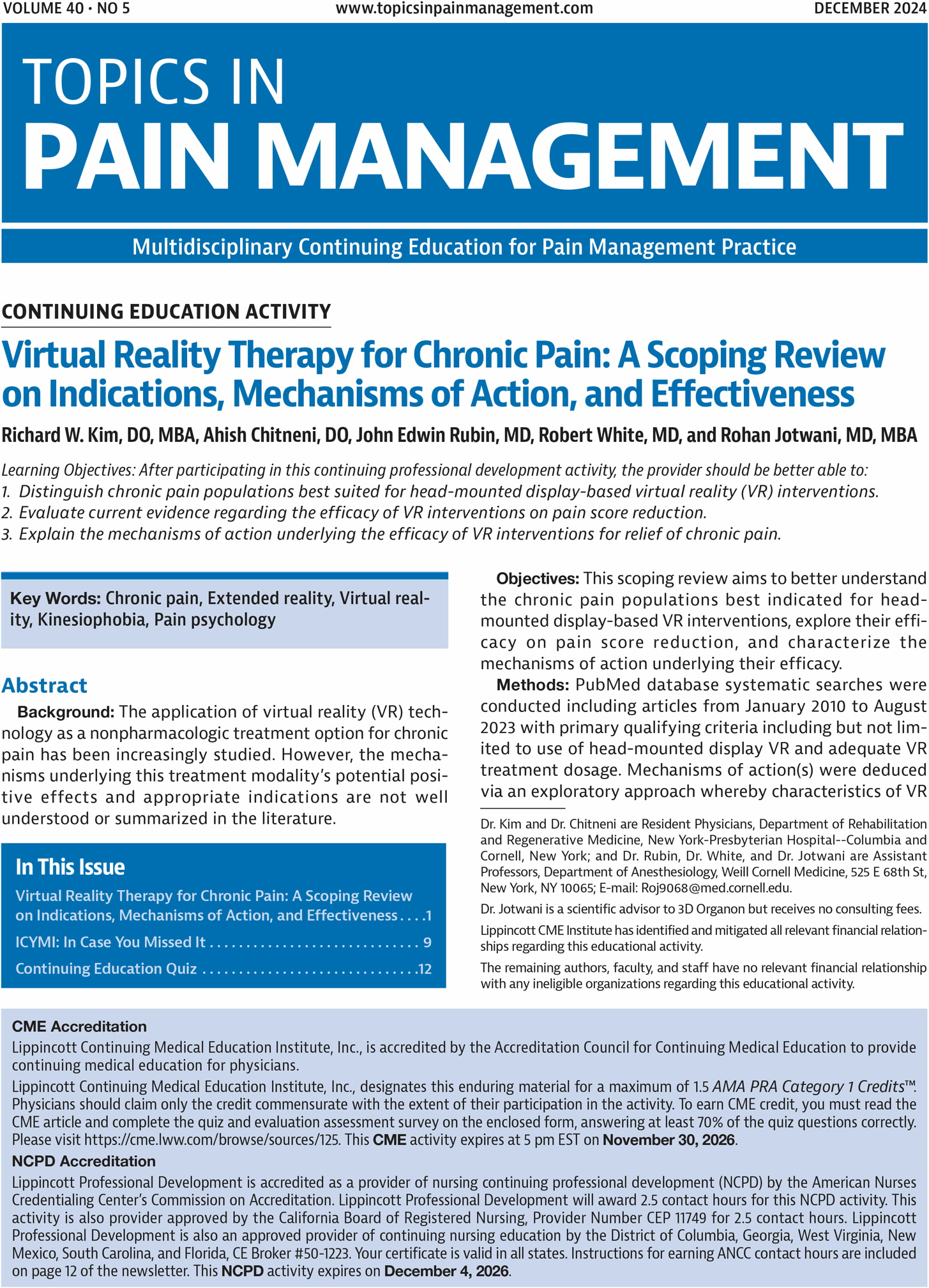 Topics in Pain Management